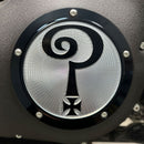 Question Mark'' Derby Cover Gloss Black/Clear For 99-17 Dyna