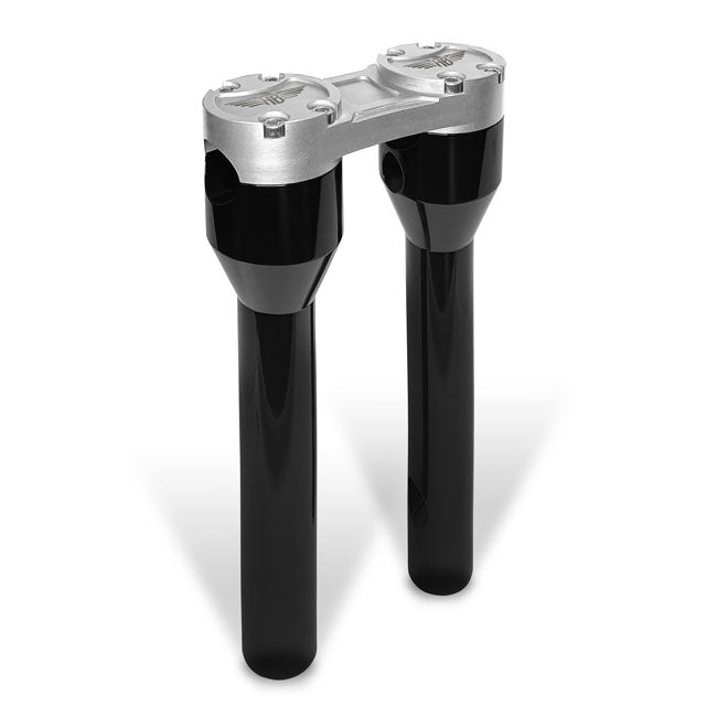 Clubstyle Straight Risers 10 Inch Black/Silver For Most H-D With 3.5 Inch Mount Bolt Spacing With 1 Inch Handlebar Clamp Area