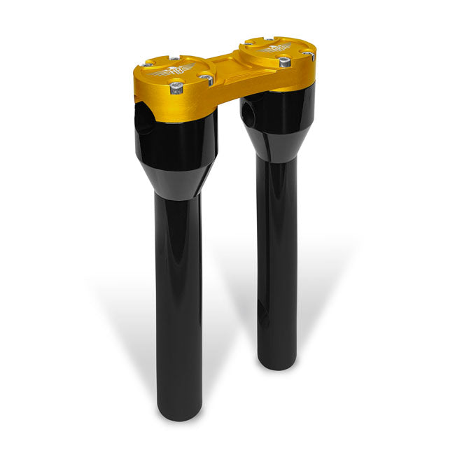 Maestro Riser Clubstyle Straight Risers 12 Inch Black/Gold For Most H-D With 3.5 Inc