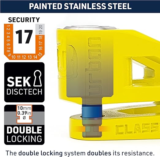 Security UR210Y Motorcycle Disc Lock + Reminder Cable - Security Level 17