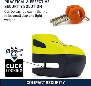 Security UR955Y Motorcycle Disc Lock + Reminder Cable - Security Level 6
