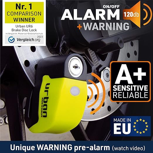 Security UR6 Motorcycle Disc Lock With Alarm - Security Level 10