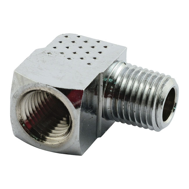 Adapter Oil Line Fitting 90 Degrees 1/4 Inch NPT Chrome