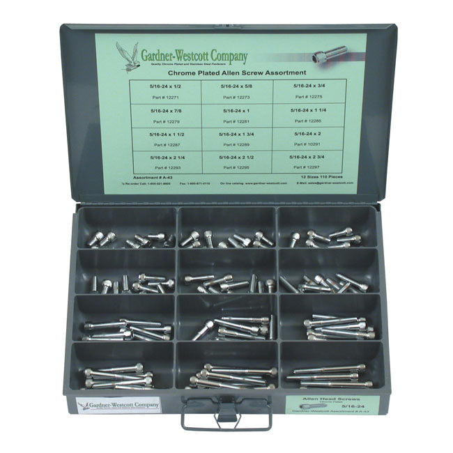 Allenhead Bolt Assortment Tray Chrome - 7/16 Inch 6 Sizes