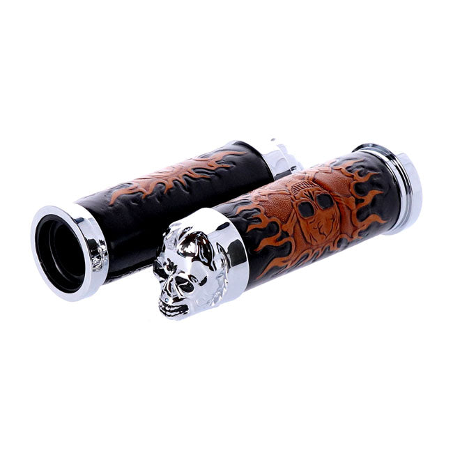 Handlebar Grip Set Cushion Skull Leather