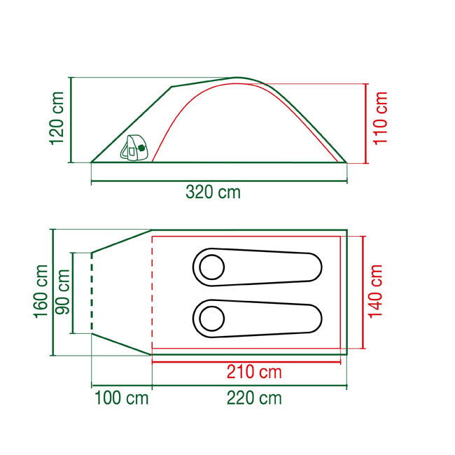 Darwin 2+ Tent Dark Grey / Army Green