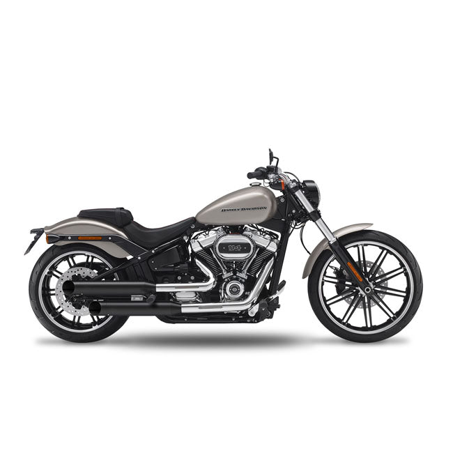 Big Slash End Caps Fusion Long Slip-Ons Black For 107" M8 Softail Models: 18-20 Breakout