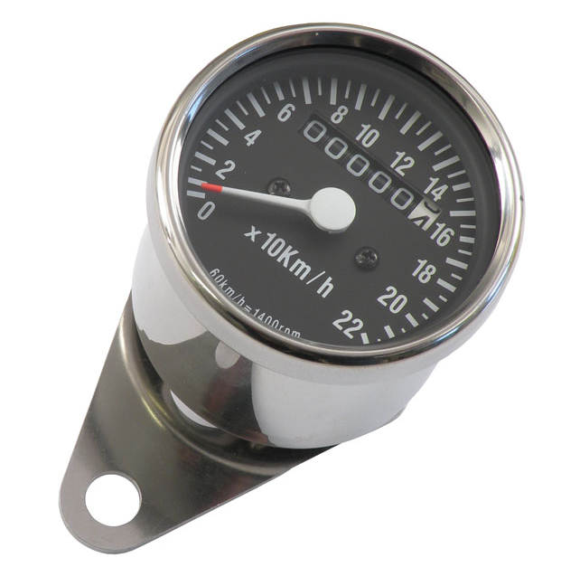 Mini Speedometer 2:1 Mph Chrome With Black Face Plate