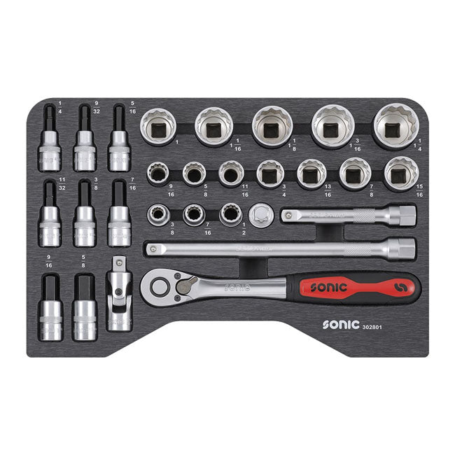 Combination Socket Set 1/2'' - 28 Pieces - US/SAE Sizes