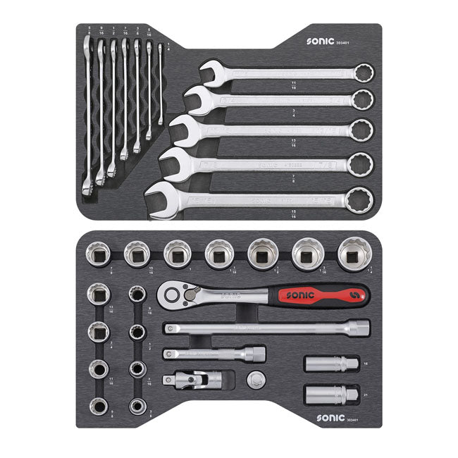 Combination Socket / Wrench Set 1/2'' - 34 Pieces - US/SAE Sizes