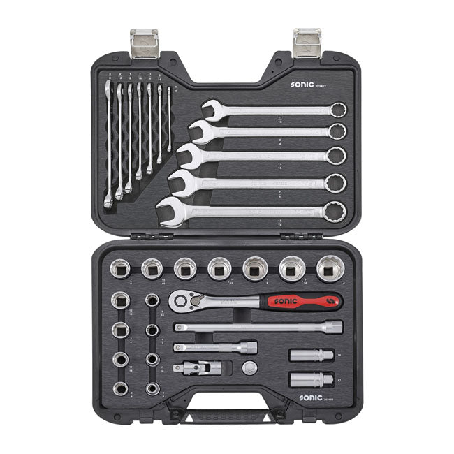 Combination Socket / Wrench Set 1/2'' - 34 Pieces - US/SAE Sizes