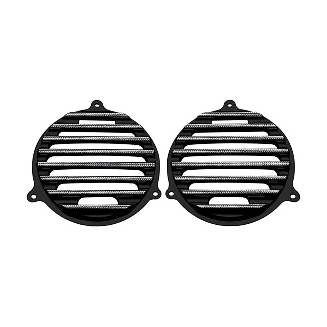 Covingtons Aluminum Speaker Grills Finned Black Diamond Cut For 14-21 FLHT, FLHX