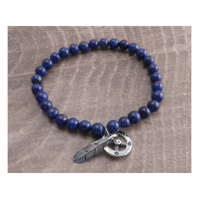 Lapis 5 MM Feather Compas 8 Inch Wrist