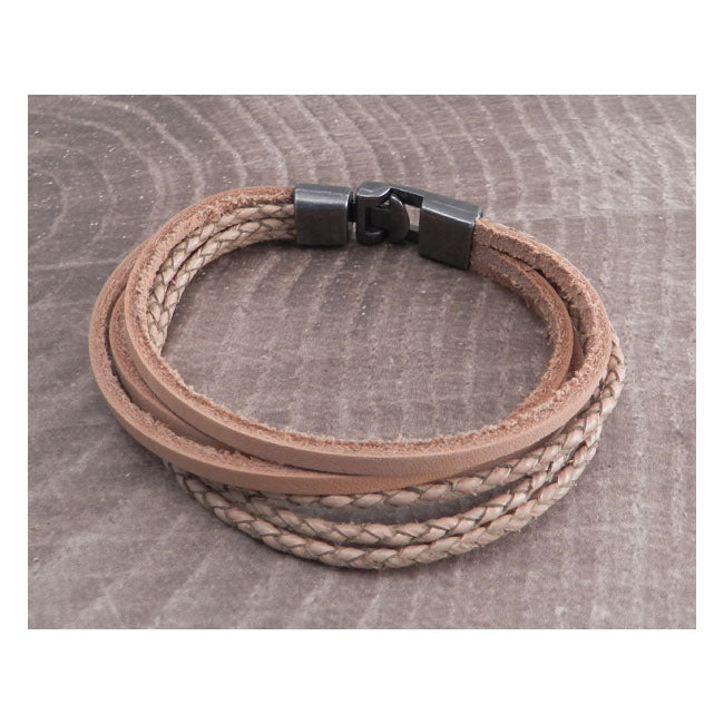 Leather Multi Strand T-Clamp Bracelet 8 Inch Brown