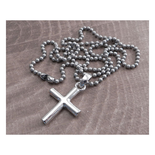 Bar Cross Pendant On 30 Inch Stainles Steel Ball Chain