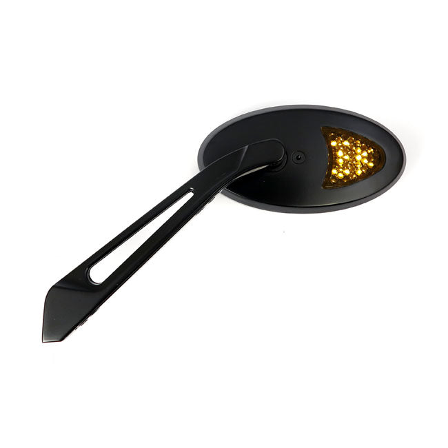 LED Cateye Turn Signal Mirror Set Black Amber Front Lens
