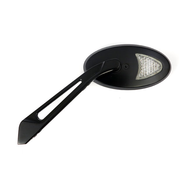 LED Cateye Turn Signal Mirror Set Black Amber Front Lens