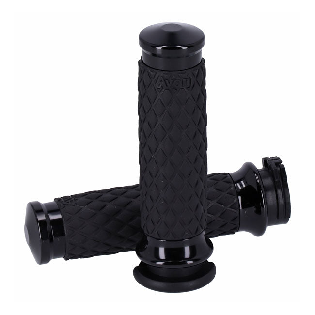 Grip Set Diamond Contour Air Ss Domed Black For 96-22 H-D With dual throttle cables
