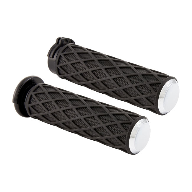 Diamond Handlebar Grip Set Chrome For 08-23 H-D With E-throttle