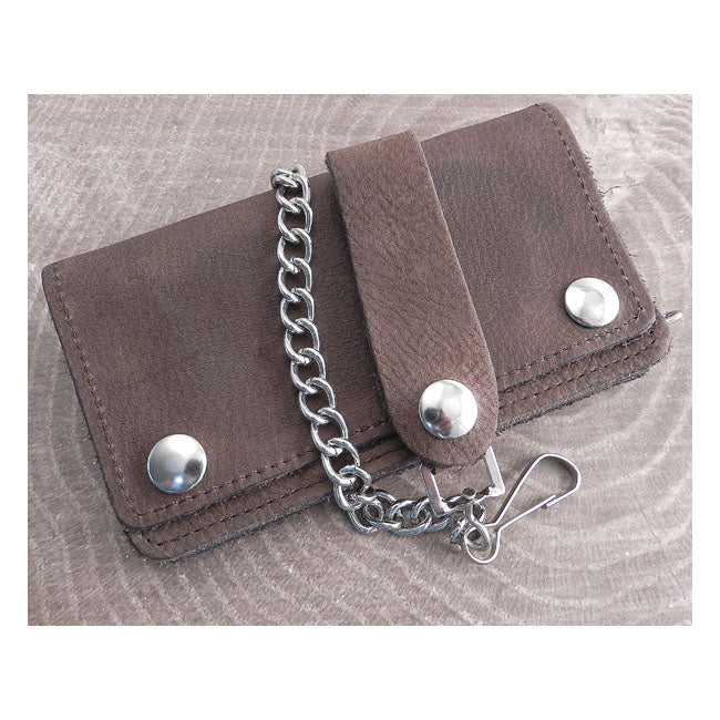 Chain Wallet Brown Leather Soft 6 Inch