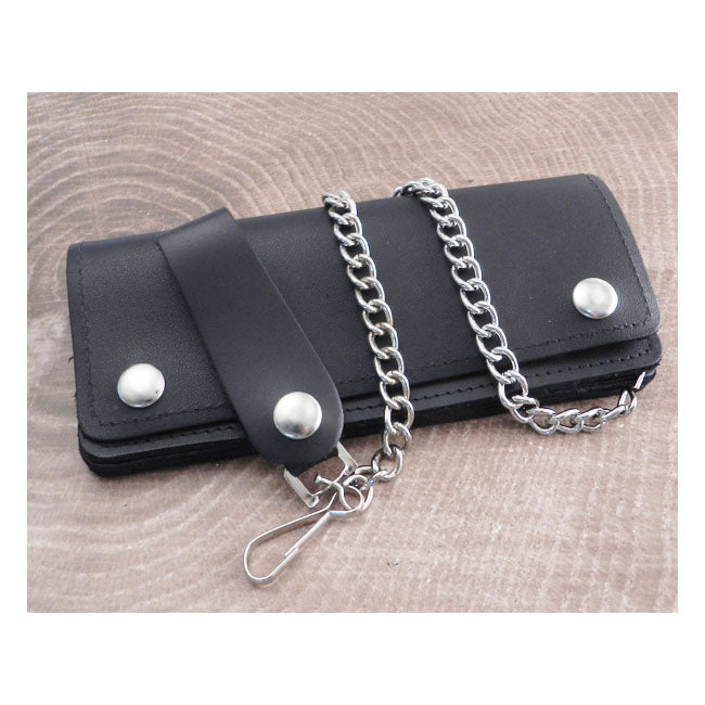 Chain Wallet Long 7 Inch Black Leather