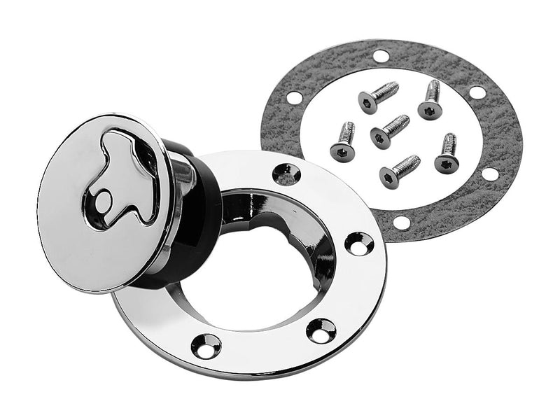 Aircraft-Style Bolt-In Gas Cap Kit Locking Set With Vented & Non-Vented Cap Chrome