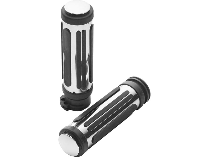Ribbed Rubber Grips Chrome 1 Inch Throttle Cables