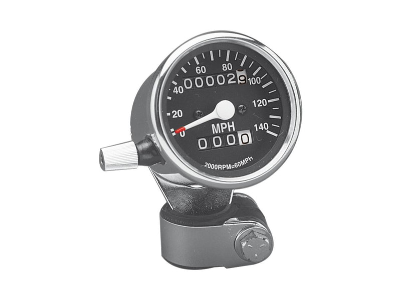 Mini Speedometers With Resettable Odometers Scale: 140 Mph Black Ratio 2:1 Chrome