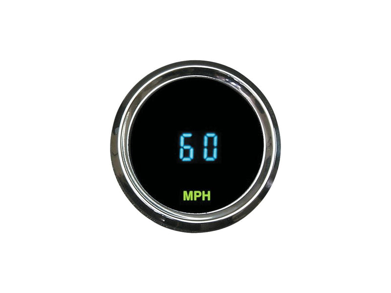 Round Mini Speedometer 225mph Black / Chrome - 52.388mm