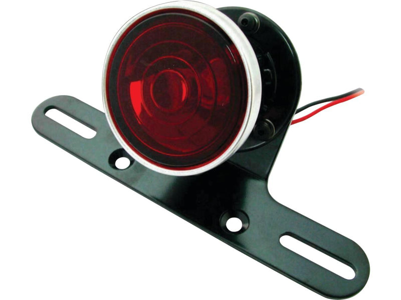 Classic Round Taillight Black With License Plate Bracket - 2 Inch