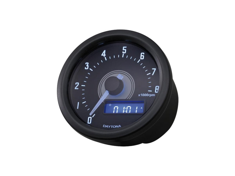 Velona Tachometer Stainless Steel Black / White LED 8000 RPM Gauge - 60mm