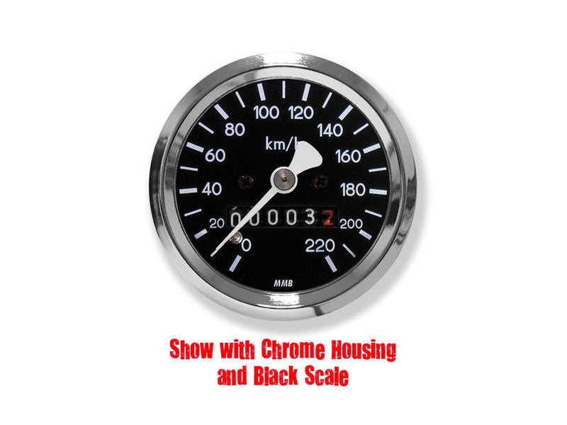Basic Speedometer 120mph White / Black For 54-90 Sportster - 60mm