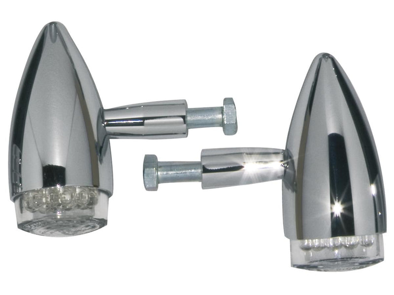 Light & V-Style Grips Set With LED Front & Rear Turn Signals Chrome - 1 Inch