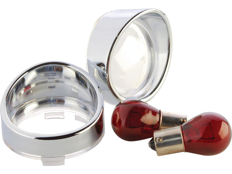 Visor Bezel Kit For Deuce Style Turn Signals Clear Lens/With Red Bulb/Double Filament Chrome