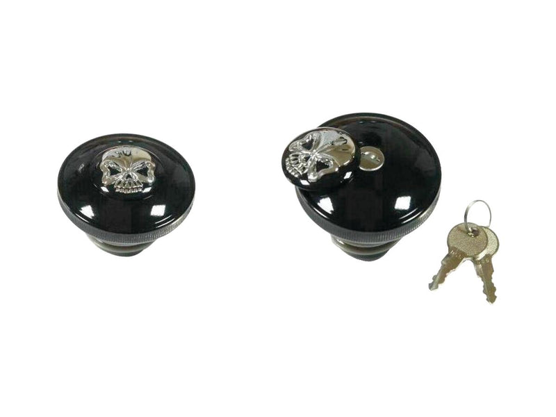 Skull Lockable Gas Cap Right Side Cap Vented Black For 83-95 Sportster