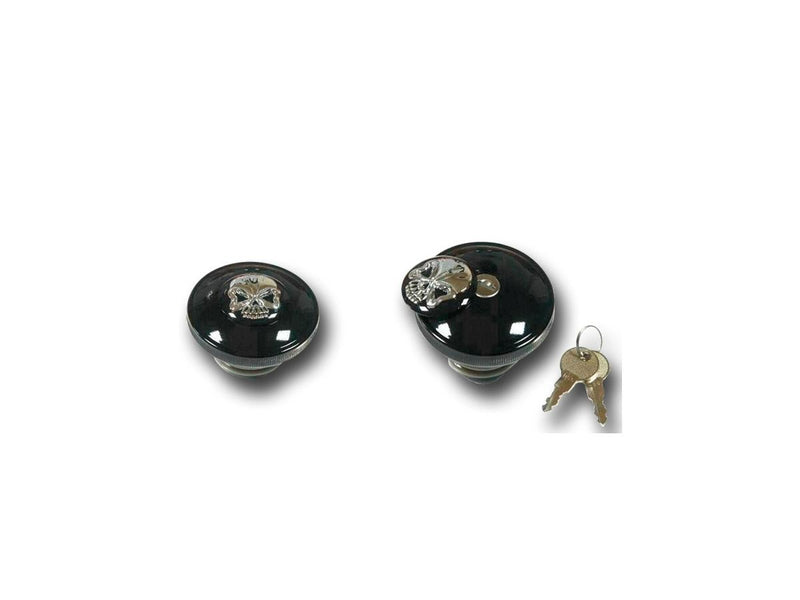 Skull Lockable Gas Cap Left Side Cap Non-Vented Black For 83-84 FX Shovel