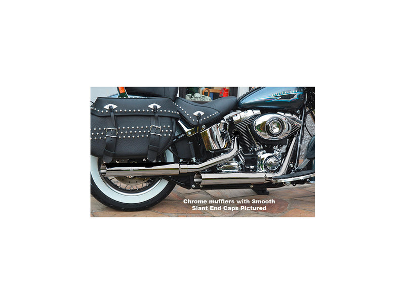 Gun Smooth Slip On Mufflers Slant End Cap Polished Black For 14-16 FLSTN