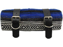 Mexican Serape Roll-up Blanket With Black Leather Belts Blue Serape