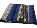 Mexican Serape Roll-up Blanket With Black Leather Belts Blue Serape