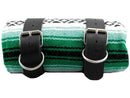 Mexican Serape Roll-up Blanket With Black Leather Belts Green Serape