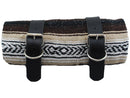 Mexican Serape Roll-up Blanket With Black Leather Belts Brown Serape
