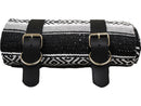 Mexican Serape Roll-up Blanket With Black Leather Belts Black / White Serape