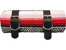 Mexican Serape Roll-up Blanket With Black Leather Belts Red Serape