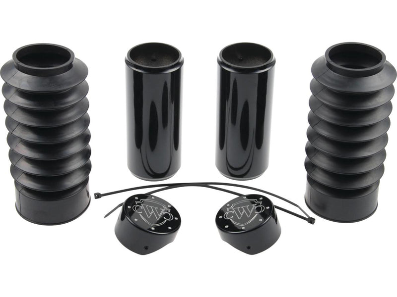 Fork Covers 6 Pieces With Lower Fork Rubbers With Cult-Werk Logo Black Gloss Powder Coated