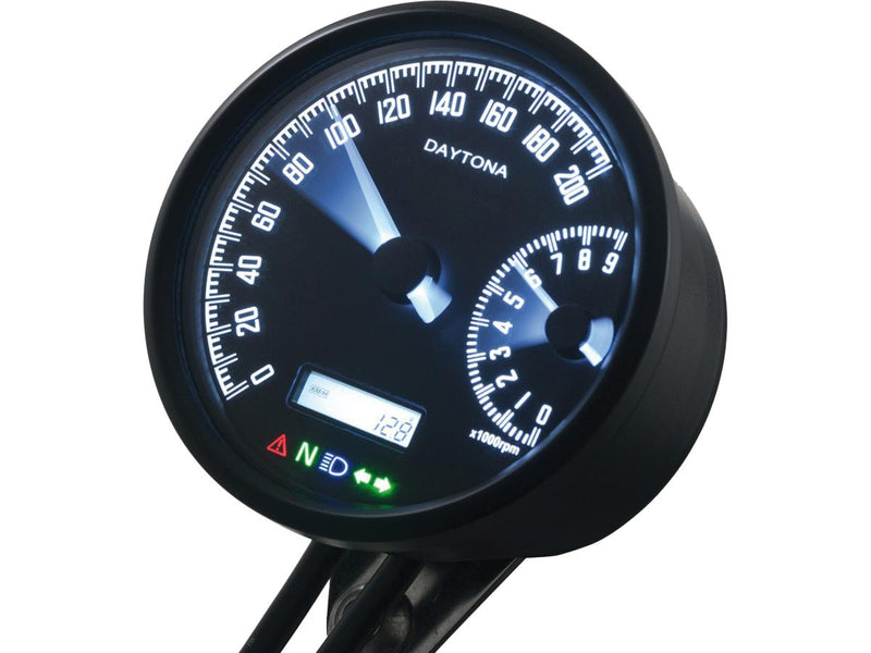 Velona-W Double Needle Speedo & Tachometer Black / Black Powder Coated - 80mm