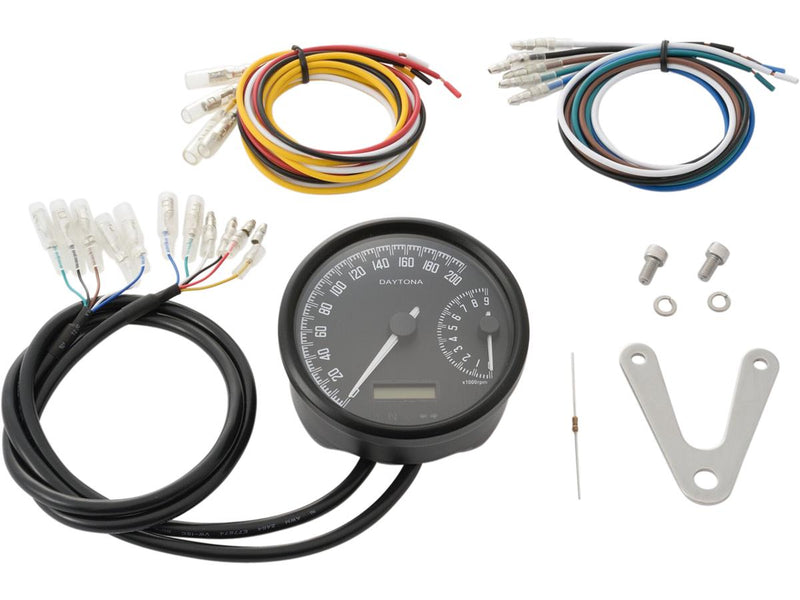 Velona-W Double Needle Speedo & Tachometer Black / Black Powder Coated - 80mm