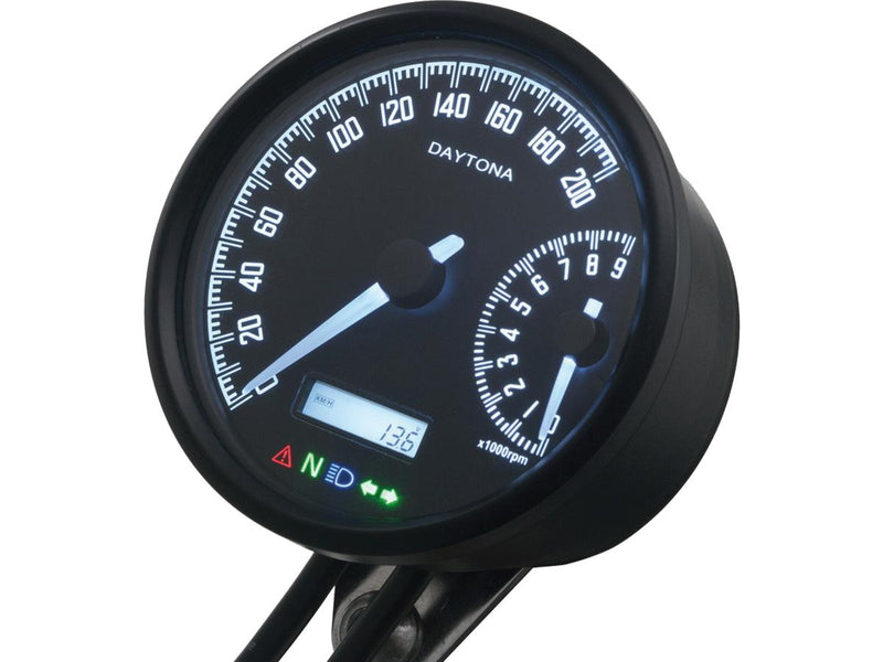 Velona-W Double Needle Speedo & Tachometer Black / Black Powder Coated - 80mm