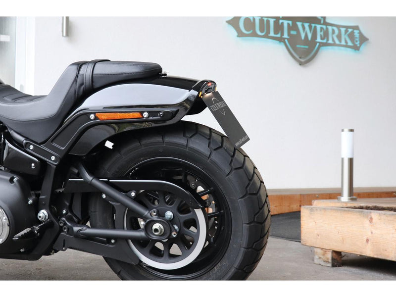 Fat Bob License Plate Bracket Kit With Brake/Taillight & License Plate Light Black Powder Coated