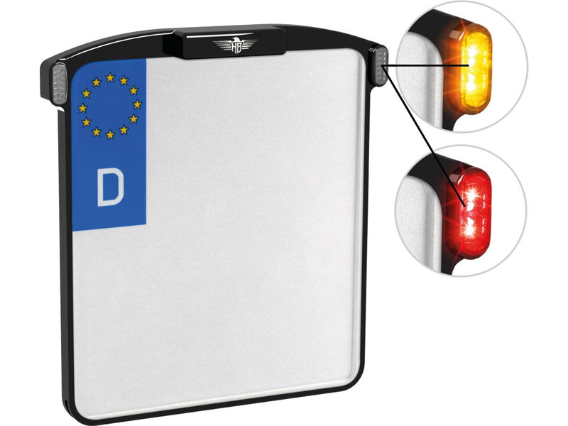 All-In-One Micro License Plate Base Plate 3 in 1 & License Plate Light German 200x180mm Black Anodized