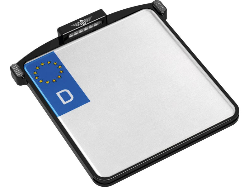 All-In-One Micro License Plate Base Plate 3 in 1 & License Plate Light German 200x220mm Black Anodized